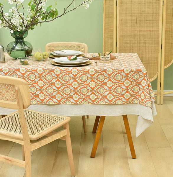 Modern Square Tablecloth, Bohemia Oriental Bilayer Tablecloths, Country Farmhouse Tablecloth for Round Table, Large Rectangle Table Covers for Dining Room Table, Rustic Table Cloths for Kitchen-Art Painting Canvas