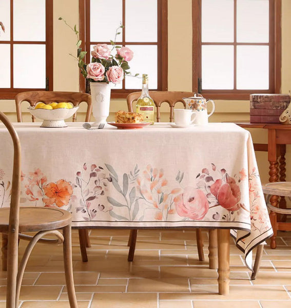 Spring Flower Rustic Table Cover, Rectangle Tablecloth for Dining Table, Extra Large Modern Tablecloth, Square Linen Tablecloth for Coffee Table-Art Painting Canvas