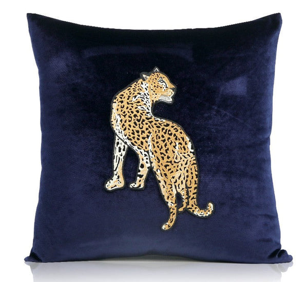 Modern Sofa Pillows, Contemporary Throw Pillows, Cheetah Decorative Throw Pillows, Blue Decorative Pillows for Living Room-Art Painting Canvas