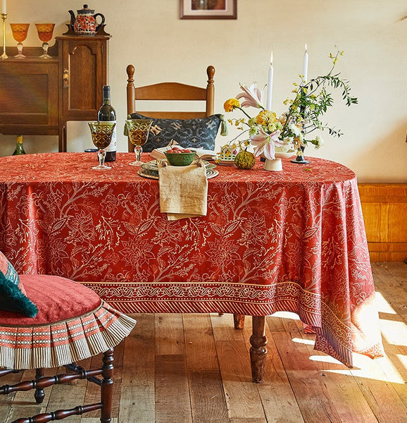 Large Modern Rectangle Tablecloth for Dining Room Table, Red Christmas Flower Pattern Tablecloth for Oval Table, Square Table Covers for Kitchen, Farmhouse Table Cloth for Round Table-Art Painting Canvas