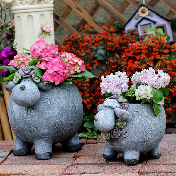 Lovely Sheep Statue for Garden, Sheep Flower Pot, Animal Statue for Garden Courtyard Ornament, Villa Outdoor Decor Gardening Ideas-Art Painting Canvas