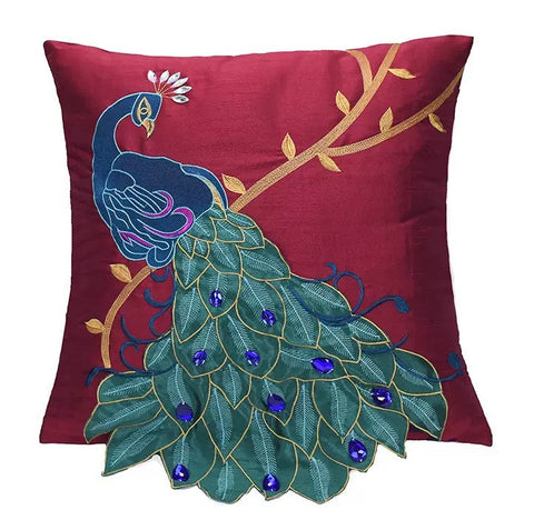 Embroider Peacock Cotton and linen Pillow Cover, Beautiful Decorative Throw Pillows, Decorative Sofa Pillows, Decorative Pillows for Couch-Art Painting Canvas