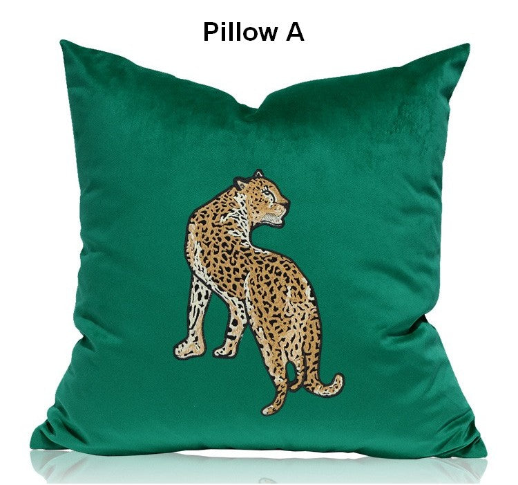 Modern Sofa Pillows, Green Decorative Pillows for Living Room, Contemporary Throw Pillows, Cheetah Decorative Cushion-Art Painting Canvas