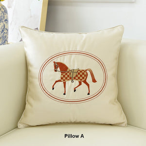 Modern Sofa Decorative Pillows, Embroider Horse Pillow Covers, Modern Decorative Throw Pillows, Horse Decorative Throw Pillows for Couch-Art Painting Canvas