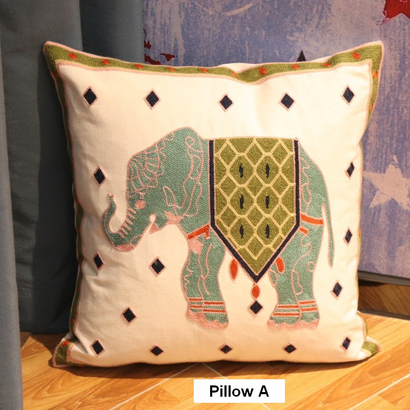 Elephant Embroider Cotton Pillow Covers, Farmhouse Decorative Sofa Pillows, Cotton Decorative Pillows, Decorative Throw Pillows for Couch-Art Painting Canvas