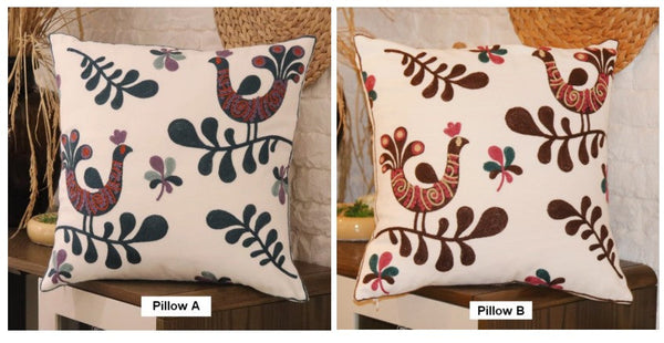 Farmhouse Embroider Cotton Pillow Covers, Love Birds Decorative Sofa Pillows, Cotton Decorative Pillows, Decorative Throw Pillows for Couch-Art Painting Canvas