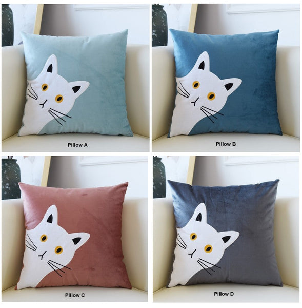 Lovely Cat Pillow Covers for Kid's Room, Modern Sofa Decorative Pillows, Cat Decorative Throw Pillows for Couch, Modern Decorative Throw Pillows-Art Painting Canvas