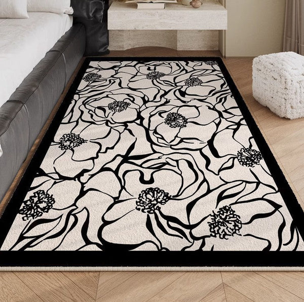 Modern Rugs for Living Room, Flower Pattern Contemporary Modern Rugs, Abstract Contemporary Rugs Next to Bed, Modern Rugs for Dining Room-Art Painting Canvas