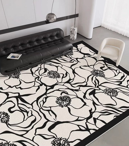 Flower Pattern Contemporary Modern Rugs, Modern Rugs for Living Room, Abstract Contemporary Rugs Next to Bed, Modern Rugs for Dining Room-Art Painting Canvas