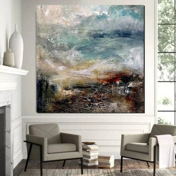Modern Contemporary Abstract Artwork, Extra Large Wall Art Paintings, Acrylic Painting for Dining Room, Palette Knife Painting, Heavy Texutre Wall Art-Art Painting Canvas