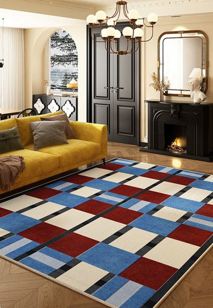 Dining Room Floor Carpets, Geometric Modern Rugs for Dining Room, Mid Century Modern Living Room Rugs, Blue Contemporary Area Rugs for Bedroom-Art Painting Canvas