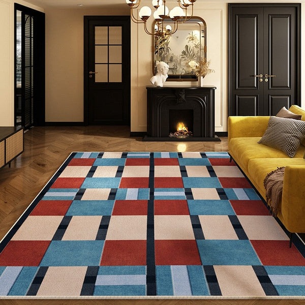 Dining Room Floor Carpets, Geometric Modern Rugs for Dining Room, Mid Century Modern Living Room Rugs, Blue Contemporary Area Rugs for Bedroom-Art Painting Canvas