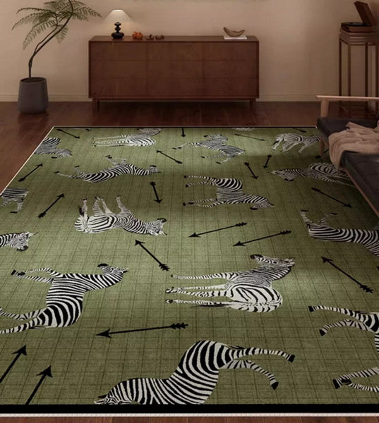 Large Contemporary Floor Carpets, Living Room Modern Area Rugs, Mid Century Zebra Green Rugs in Bedroom, Dining Room Modern Rugs-Art Painting Canvas