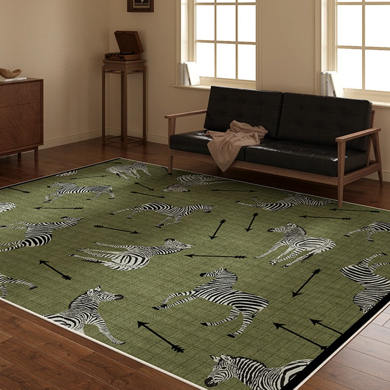 Large Contemporary Floor Carpets, Living Room Modern Area Rugs, Mid Century Zebra Green Rugs in Bedroom, Dining Room Modern Rugs-Art Painting Canvas