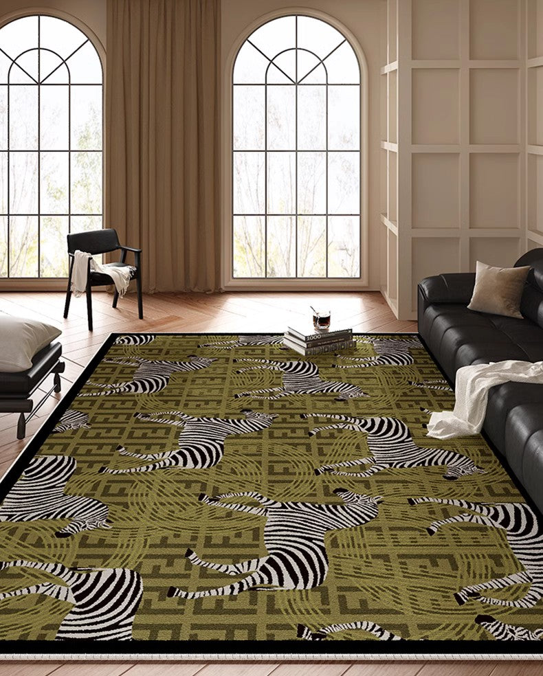 Mid Century Zebra Modern Rugs in Bedroom, Dining Room Modern Rugs, Living Room Modern Area Rugs, Large Contemporary Floor Carpets-Art Painting Canvas