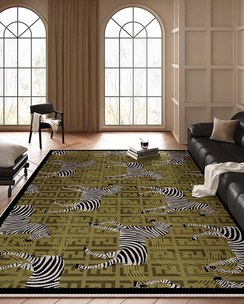 Mid Century Zebra Modern Rugs in Bedroom, Dining Room Modern Rugs, Living Room Modern Area Rugs, Large Contemporary Floor Carpets-Art Painting Canvas