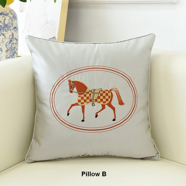 Embroider Horse Pillow Covers, Modern Decorative Throw Pillows, Horse Decorative Throw Pillows for Couch, Modern Sofa Decorative Pillows-Art Painting Canvas