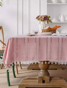 Rectangular Tablecloth for Oval Table, Modern Pink Table Cloths for Dining Room, Kitchen Rectangular Table Covers, Farmhouse Cotton and Linen Table Cloth-Art Painting Canvas