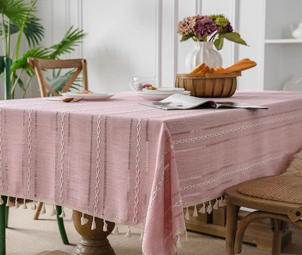 Rectangular Tablecloth for Oval Table, Modern Pink Table Cloths for Dining Room, Kitchen Rectangular Table Covers, Farmhouse Cotton and Linen Table Cloth-Art Painting Canvas