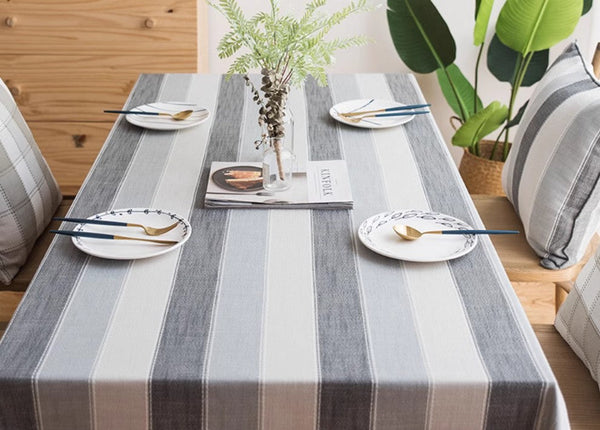 Rectangular Table Covers for Coffee Table, Modern Table Cloths for Dining Room, Gray Stripe Rectangular Tablecloth for Oval Table, Cotton and Linen Tablecloths-Art Painting Canvas