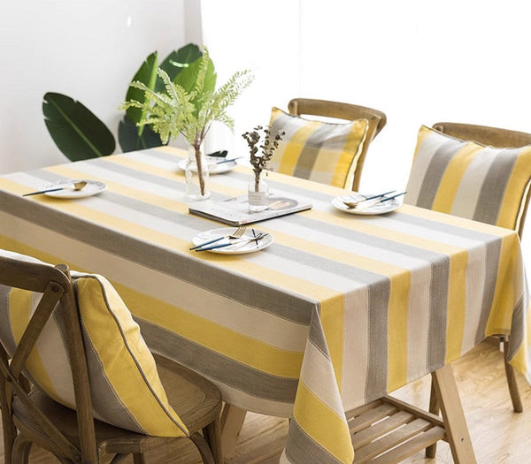 Yellow Stripe Cotton and Linen Tablecloths, Rectangular Tablecloth for Oval Table, Kitchen Rectangular Table Covers, Modern Table Cloths for Dining Room-Art Painting Canvas