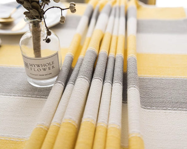 Yellow Stripe Cotton and Linen Tablecloths, Rectangular Tablecloth for Oval Table, Kitchen Rectangular Table Covers, Modern Table Cloths for Dining Room-Art Painting Canvas