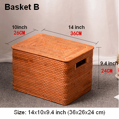 Laundry Storage Baskets for Bathroom, Rectangular Storage Baskets for Clothes, Wicker Storage Baskets for Shelves, Rattan Storage Baskets for Kitchen, Storage Basket with Lid-Art Painting Canvas