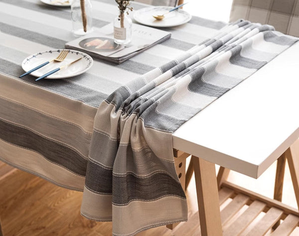 Rectangular Table Covers for Coffee Table, Modern Table Cloths for Dining Room, Gray Stripe Rectangular Tablecloth for Oval Table, Cotton and Linen Tablecloths-Art Painting Canvas