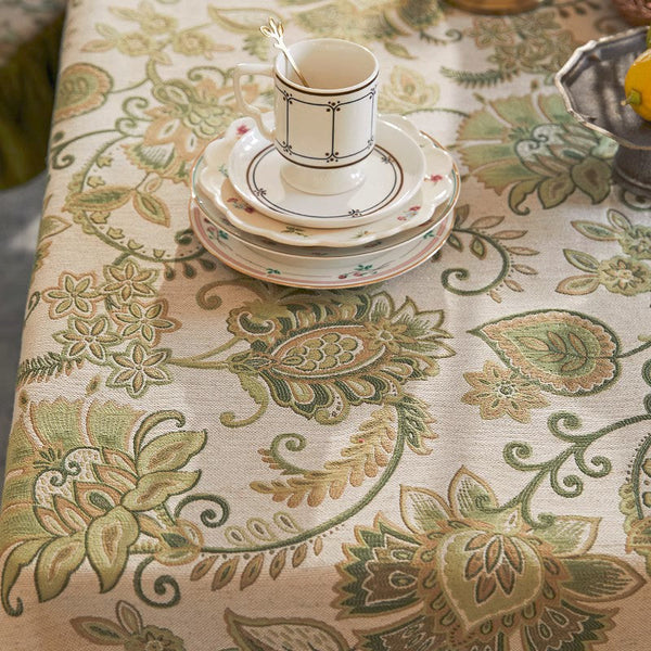 Long Rectangular Tablecloth for Round Table, Extra Large Modern Tablecloth Ideas for Dining Room Table, Green Flower Pattern Table Cover for Kitchen, Outdoor Picnic Tablecloth-Art Painting Canvas