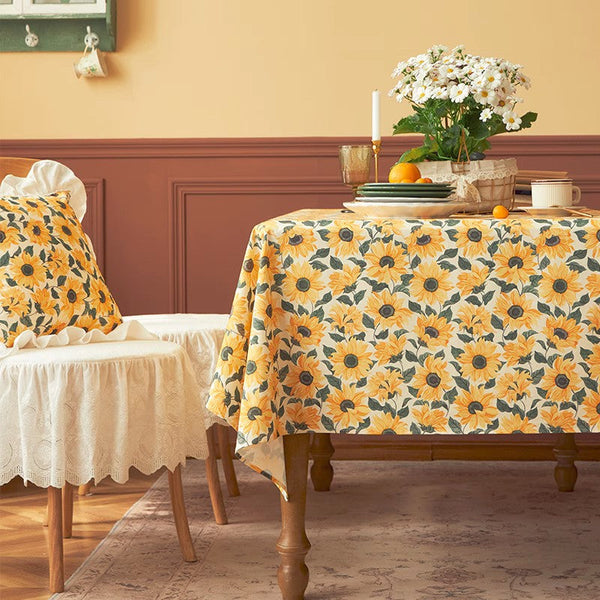 Modern Rectangle Tablecloth for Dining Room Table, Yellow Sunflower Pattern Farmhouse Table Cloth, Square Tablecloth for Round Table-Art Painting Canvas