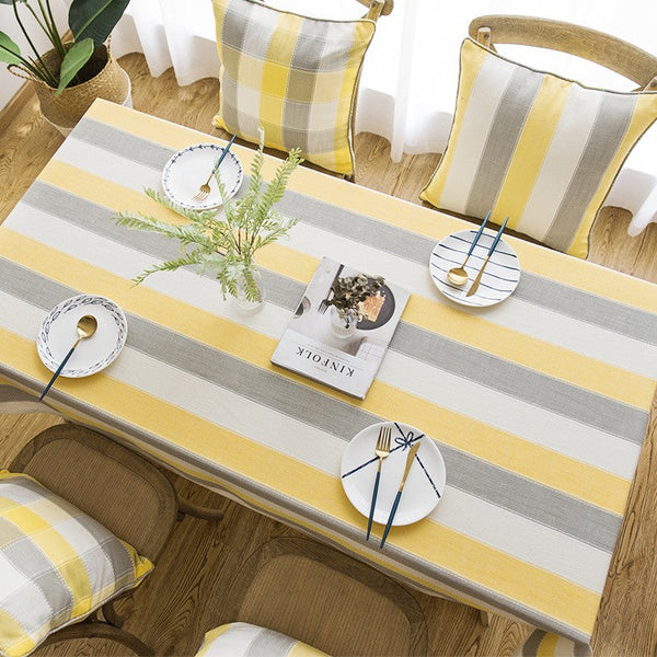 Yellow Stripe Cotton and Linen Tablecloths, Rectangular Tablecloth for Oval Table, Kitchen Rectangular Table Covers, Modern Table Cloths for Dining Room-Art Painting Canvas