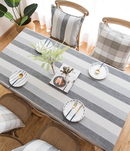 Rectangular Table Covers for Coffee Table, Modern Table Cloths for Dining Room, Gray Stripe Rectangular Tablecloth for Oval Table, Cotton and Linen Tablecloths-Art Painting Canvas