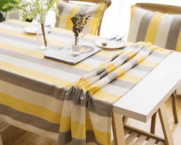 Yellow Stripe Cotton and Linen Tablecloths, Rectangular Tablecloth for Oval Table, Kitchen Rectangular Table Covers, Modern Table Cloths for Dining Room-Art Painting Canvas