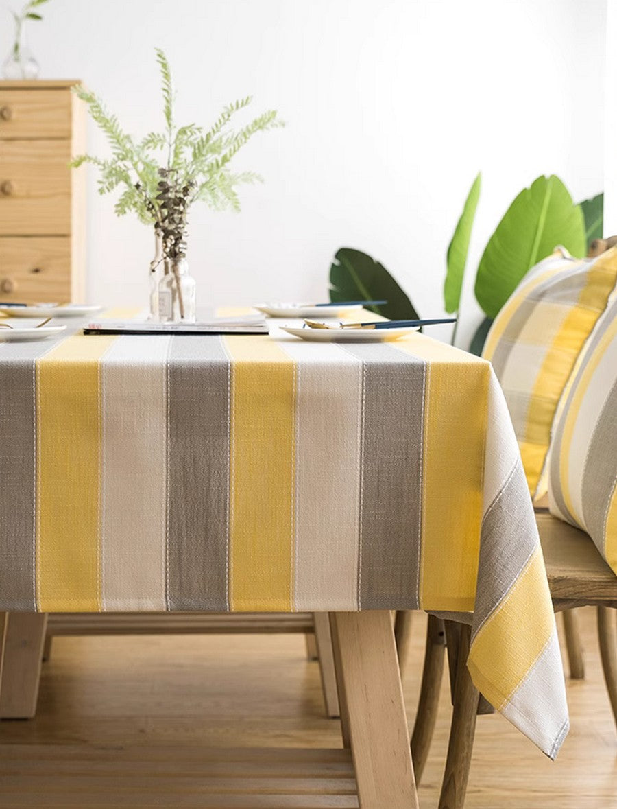 Yellow Stripe Cotton and Linen Tablecloths, Rectangular Tablecloth for Oval Table, Kitchen Rectangular Table Covers, Modern Table Cloths for Dining Room-Art Painting Canvas