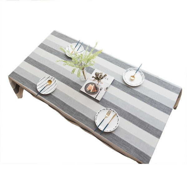 Rectangular Table Covers for Coffee Table, Modern Table Cloths for Dining Room, Gray Stripe Rectangular Tablecloth for Oval Table, Cotton and Linen Tablecloths-Art Painting Canvas