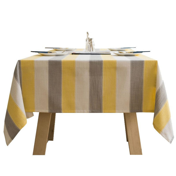 Yellow Stripe Cotton and Linen Tablecloths, Rectangular Tablecloth for Oval Table, Kitchen Rectangular Table Covers, Modern Table Cloths for Dining Room-Art Painting Canvas