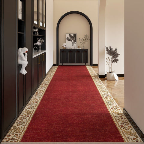 Traditional Red Persian Long Narrow Runner Rugs, Extra Long Hallway Runners, Non Slip Entrance Runner Rugs, Washable Entryway Runner Rug Ideas, Kitchen Runner Rugs-Art Painting Canvas