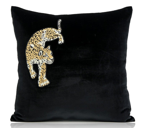 Contemporary Throw Pillows, Cheetah Decorative Throw Pillows, Modern Sofa Pillows, Black Decorative Pillows for Living Room-Art Painting Canvas