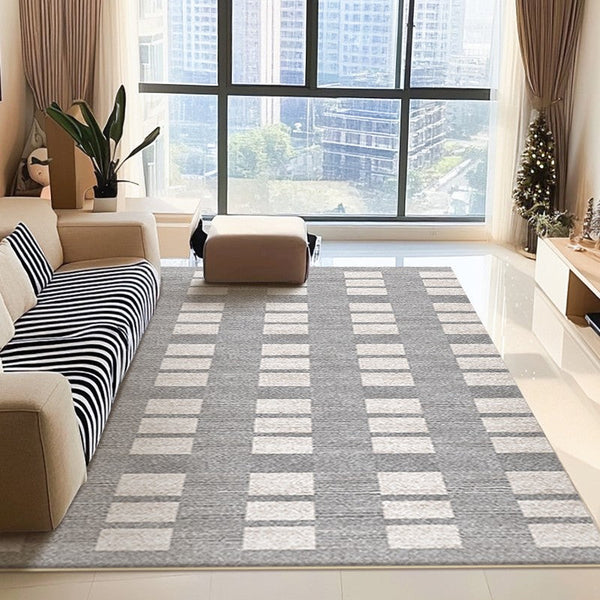 Dining Room Floor Rug, Large Gray Floor Rugs for Living Room, Modern Floor Rugs for Bedroom, Extra Large Geometric Modern Rugs for Office-Art Painting Canvas