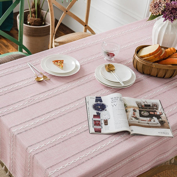 Rectangular Tablecloth for Oval Table, Modern Pink Table Cloths for Dining Room, Kitchen Rectangular Table Covers, Farmhouse Cotton and Linen Table Cloth-Art Painting Canvas