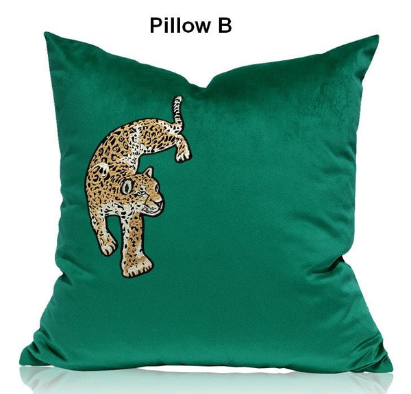 Modern Sofa Pillows, Green Decorative Pillows for Living Room, Contemporary Throw Pillows, Cheetah Decorative Cushion-Art Painting Canvas