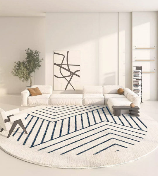 Thick Round Rugs for Dining Room, Abstract Contemporary Round Rugs for Bedroom, Geometric Modern Rug Ideas for Living Room-Art Painting Canvas