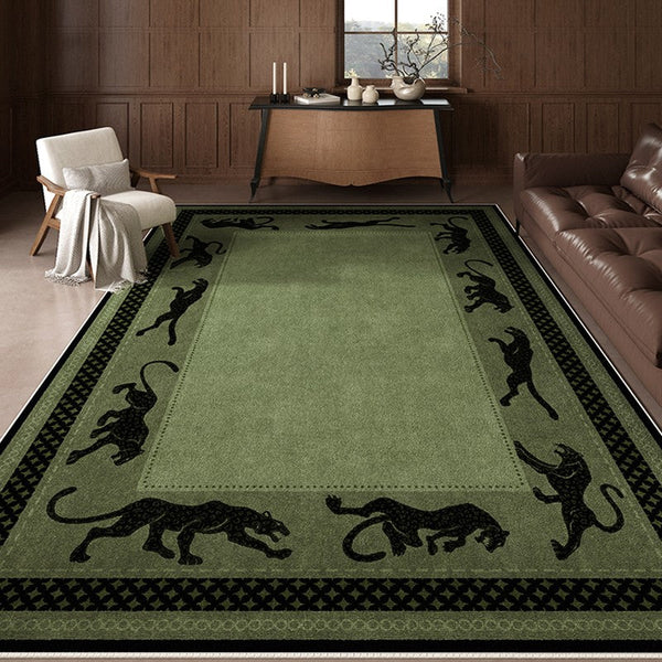 Modern Living Room Rug Ideas, Mid Century Cheetah Green Modern Rugs for Dining Room, Modern Rug Ideas for Bedroom-Art Painting Canvas