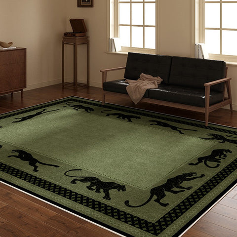 Modern Living Room Rug Ideas, Mid Century Cheetah Green Modern Rugs for Dining Room, Modern Rug Ideas for Bedroom-Art Painting Canvas