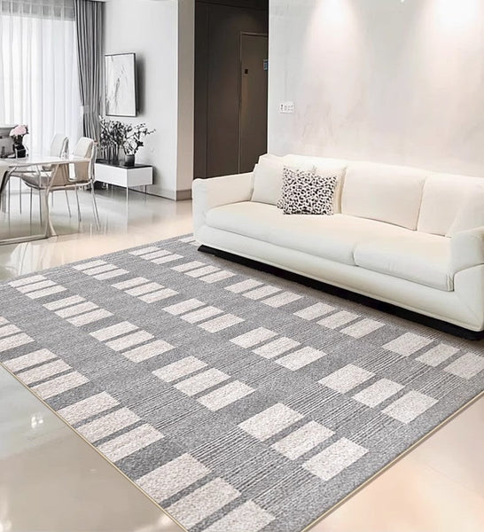 Dining Room Floor Rug, Large Gray Floor Rugs for Living Room, Modern Floor Rugs for Bedroom, Extra Large Geometric Modern Rugs for Office-Art Painting Canvas