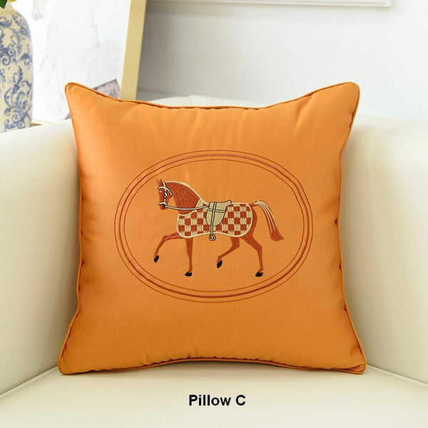 Embroider Horse Pillow Covers, Modern Decorative Throw Pillows, Horse Decorative Throw Pillows for Couch, Modern Sofa Decorative Pillows-Art Painting Canvas