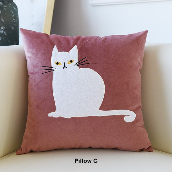 Lovely Cat Pillow Covers for Kid's Room, Modern Sofa Decorative Pillows, Cat Decorative Throw Pillows for Couch, Modern Decorative Throw Pillows-Art Painting Canvas