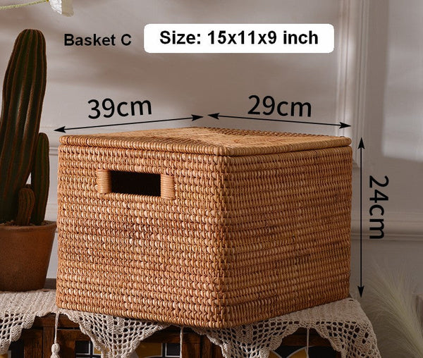 Extra Large Storage Baskets for Clothes, Oversized Rectangular Storage Basket with Lid, Wicker Rattan Storage Basket for Shelves, Storage Baskets for Bedroom-Art Painting Canvas