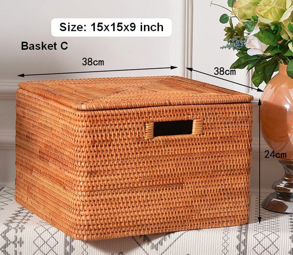 Square Storage Basket with Lid, Extra Large Storage Baskets for Clothes, Rattan Storage Basket for Shelves, Oversized Storage Baskets for Kitchen-Art Painting Canvas