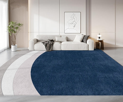 Large Modern Living Room Rugs, Geometric Modern Area Rugs, Abstract Blue Contemporary Modern Rugs in Bedroom, Dining Room Floor Carpets-Art Painting Canvas